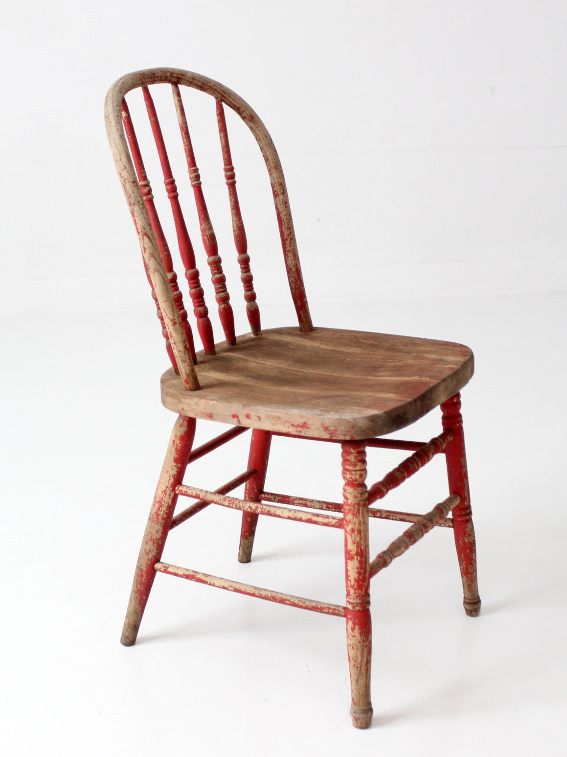 antique red Windsor spindle back farmhouse chair