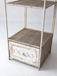 vintage white wicker etagere shelf with drawer
