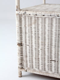 vintage white wicker etagere shelf with drawer