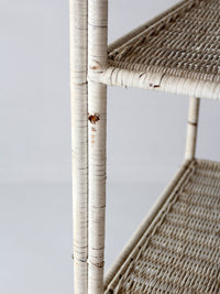 vintage white wicker etagere shelf with drawer