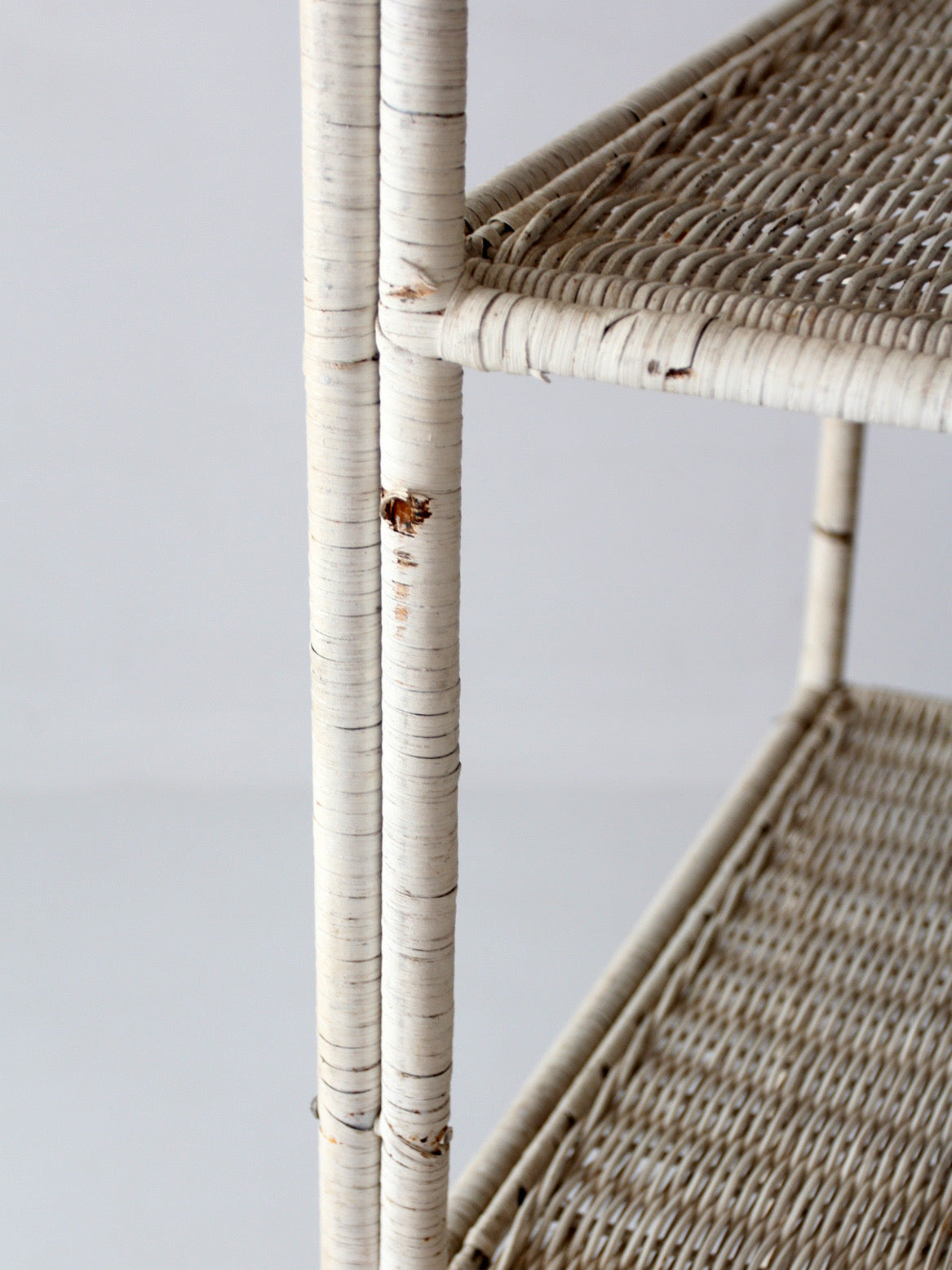 vintage white wicker etagere shelf with drawer