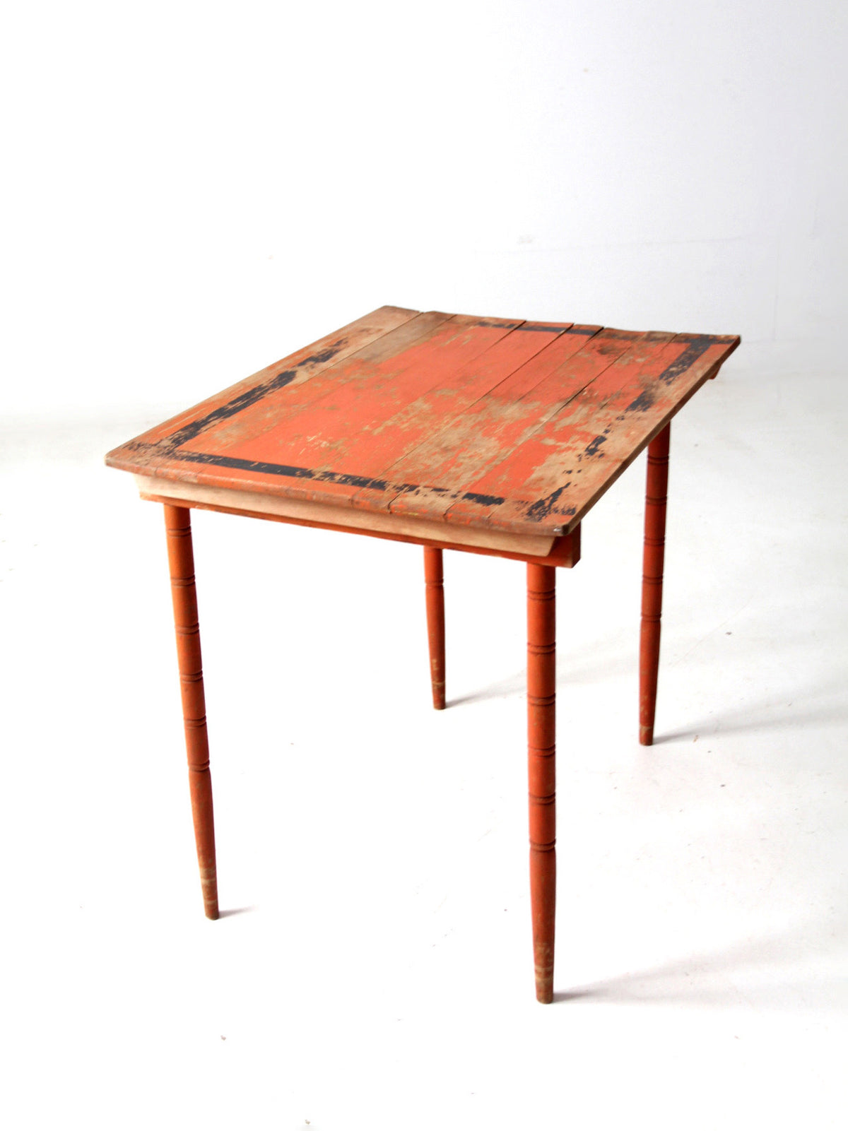 antique orange painted wood clipper folding table