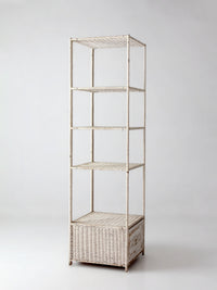 vintage white wicker etagere shelf with drawer