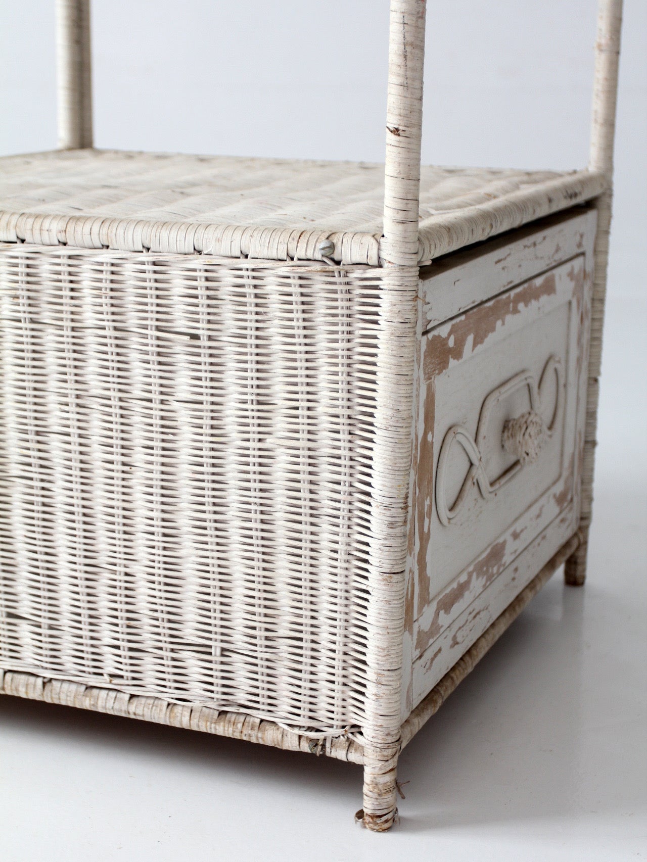 vintage white wicker etagere shelf with drawer