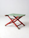 vintage red and green x-frame camp stool