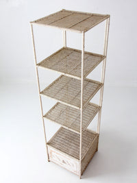 vintage white wicker etagere shelf with drawer