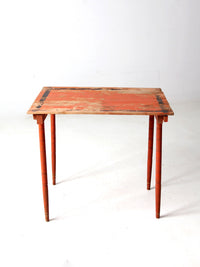 antique orange painted wood clipper folding table