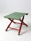 vintage red and green x-frame camp stool