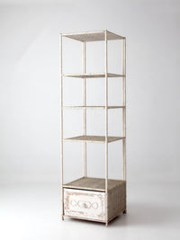 vintage white wicker etagere shelf with drawer