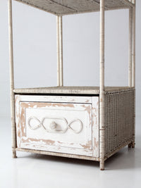 vintage white wicker etagere shelf with drawer