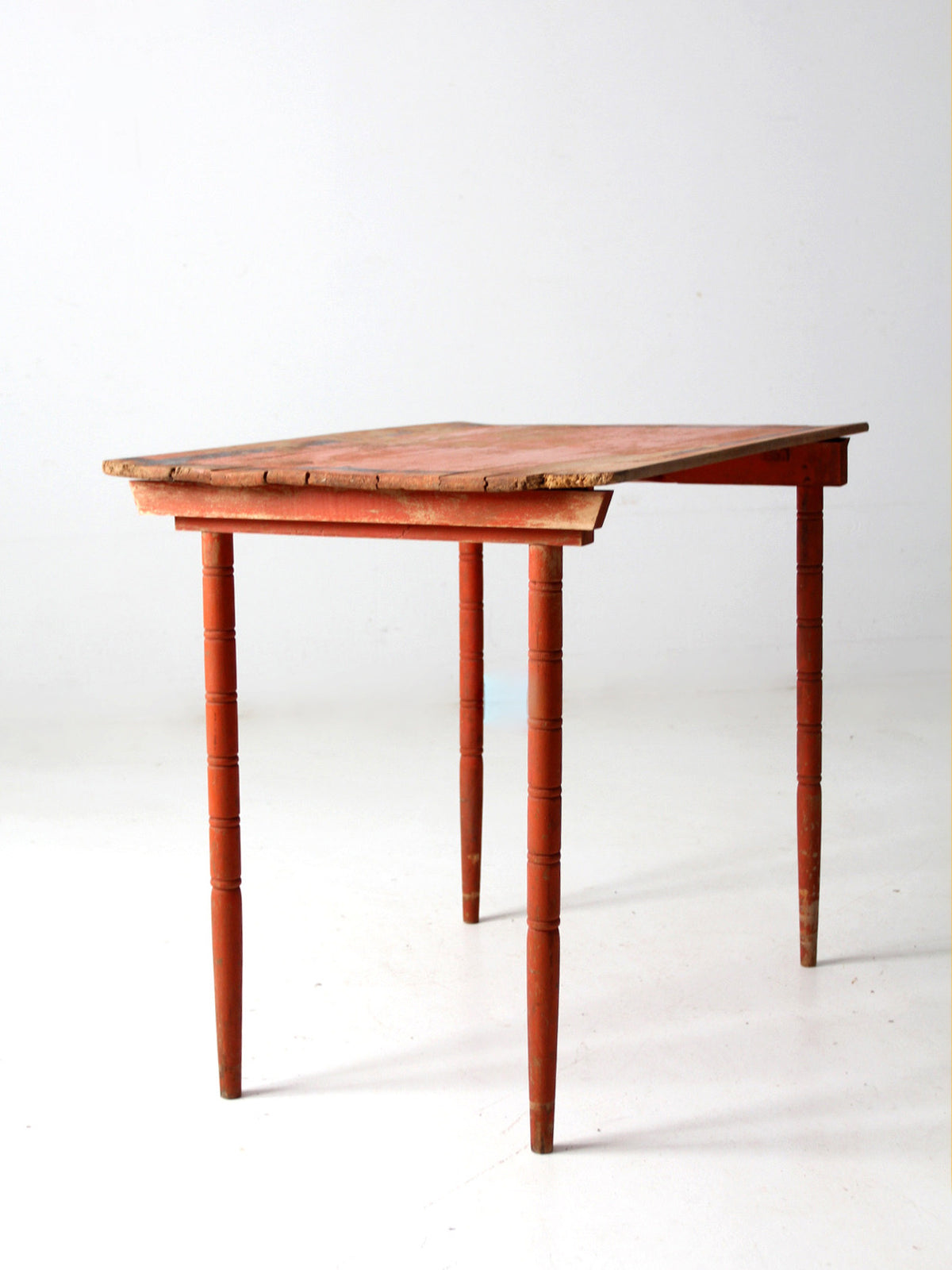 antique orange painted wood clipper folding table