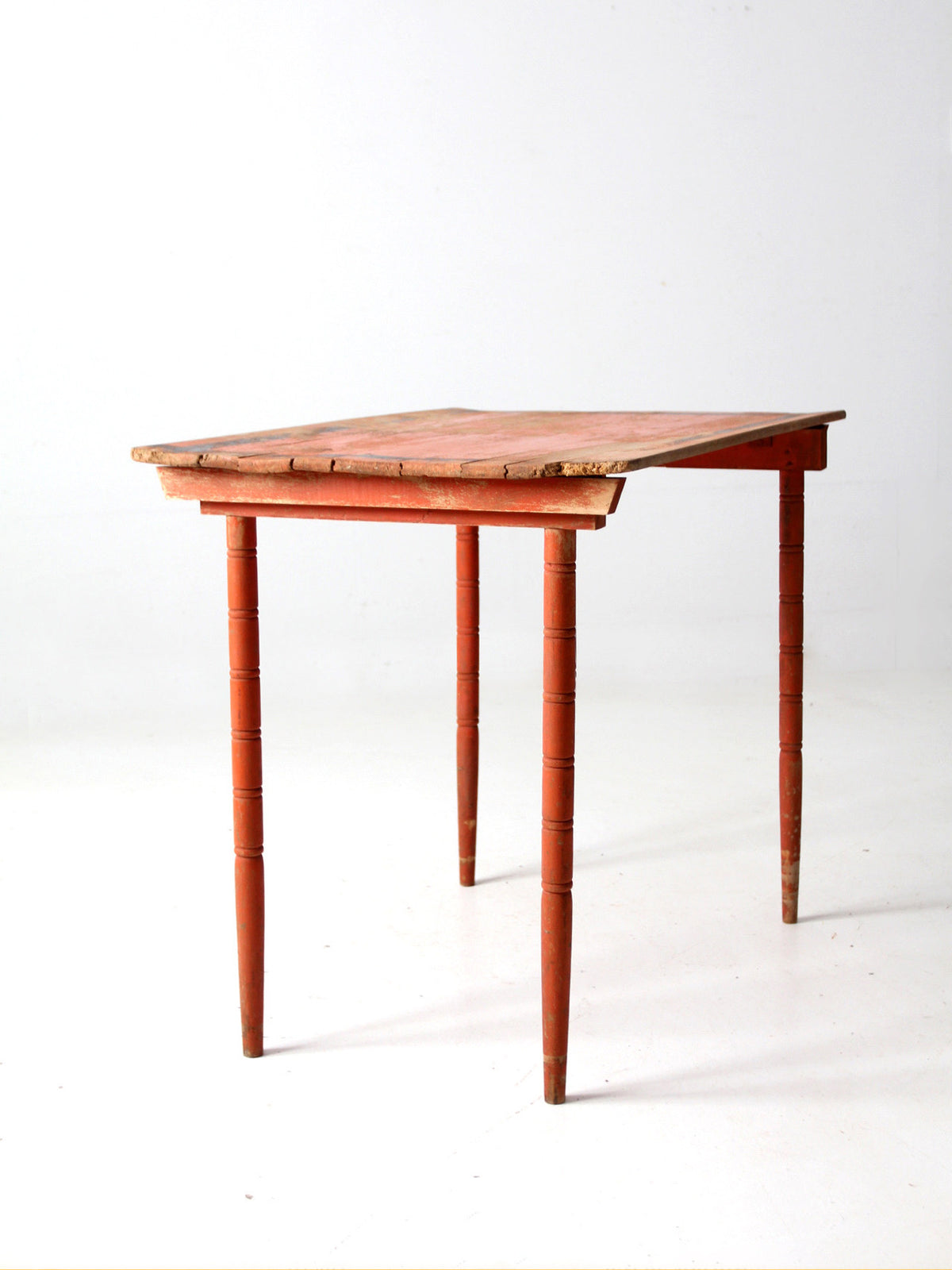 antique orange painted wood clipper folding table