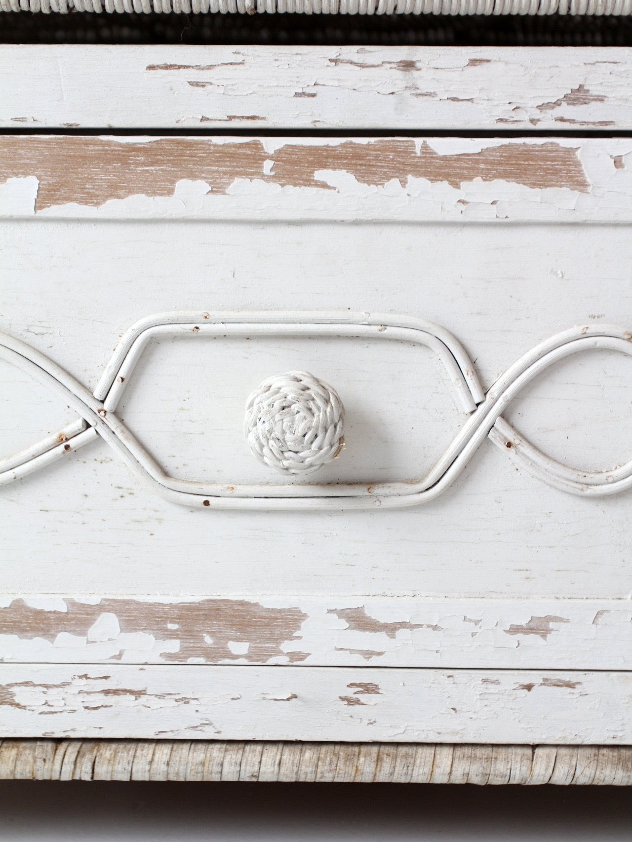 vintage white wicker etagere shelf with drawer