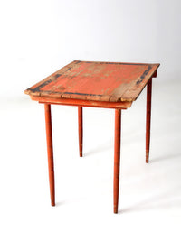 antique orange painted wood clipper folding table