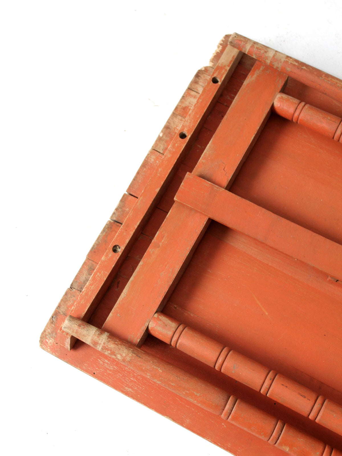 antique orange painted wood clipper folding table