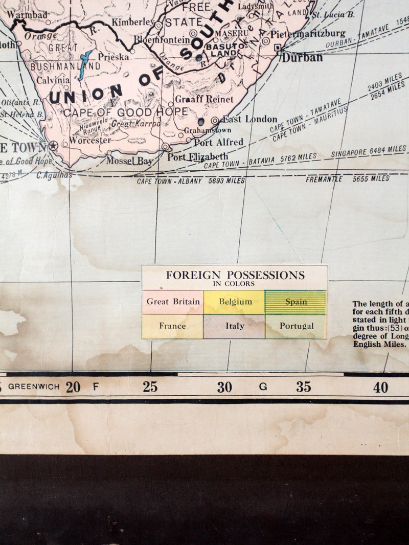 vintage 1939 pull down map of Africa by George F Cram