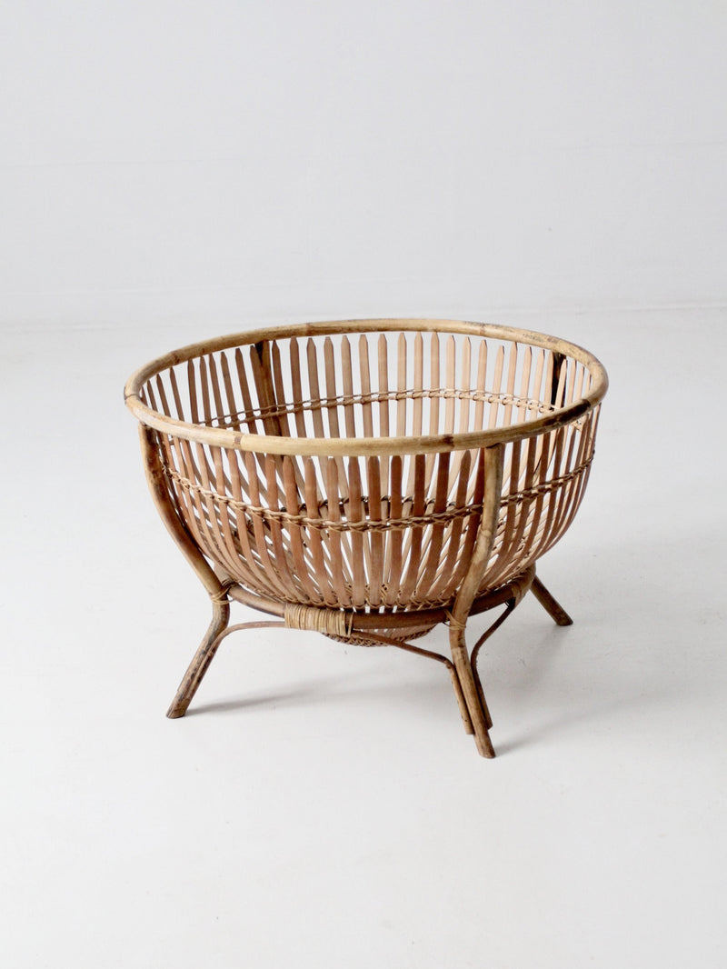mid-century large rattan basket