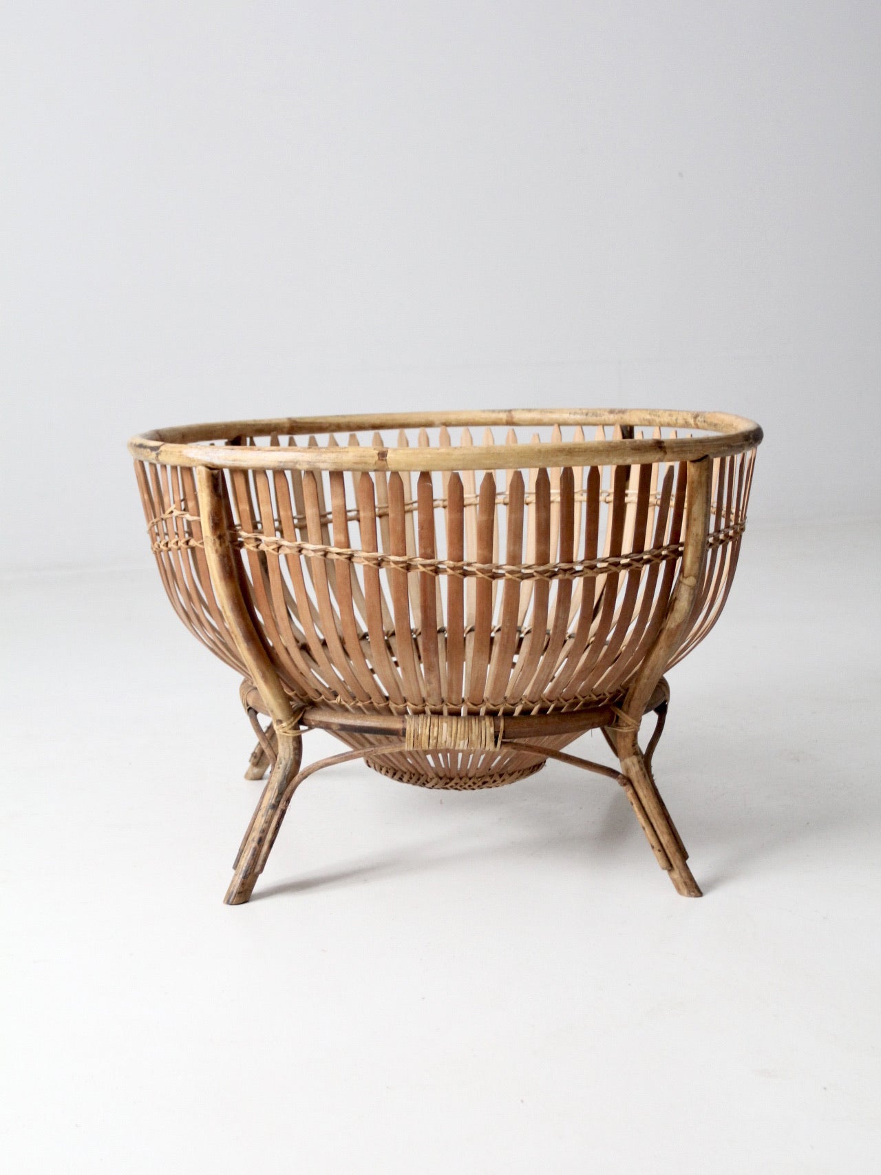mid-century large rattan basket