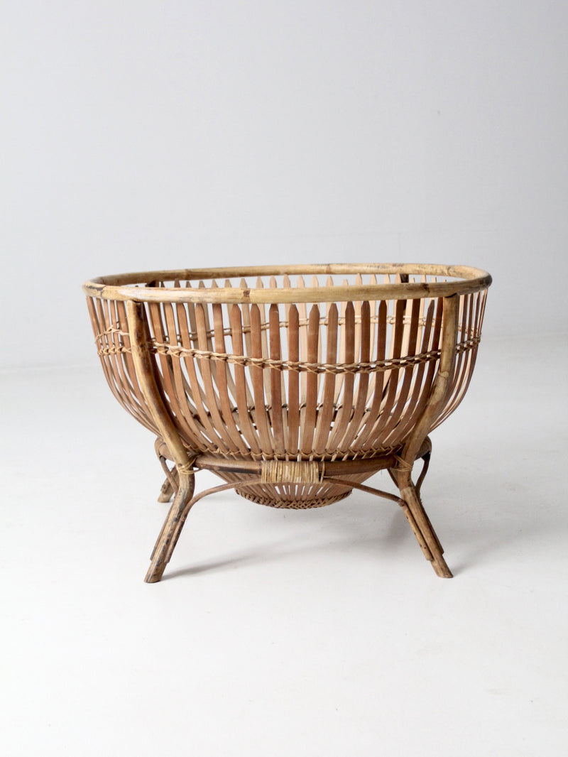 mid-century large rattan basket