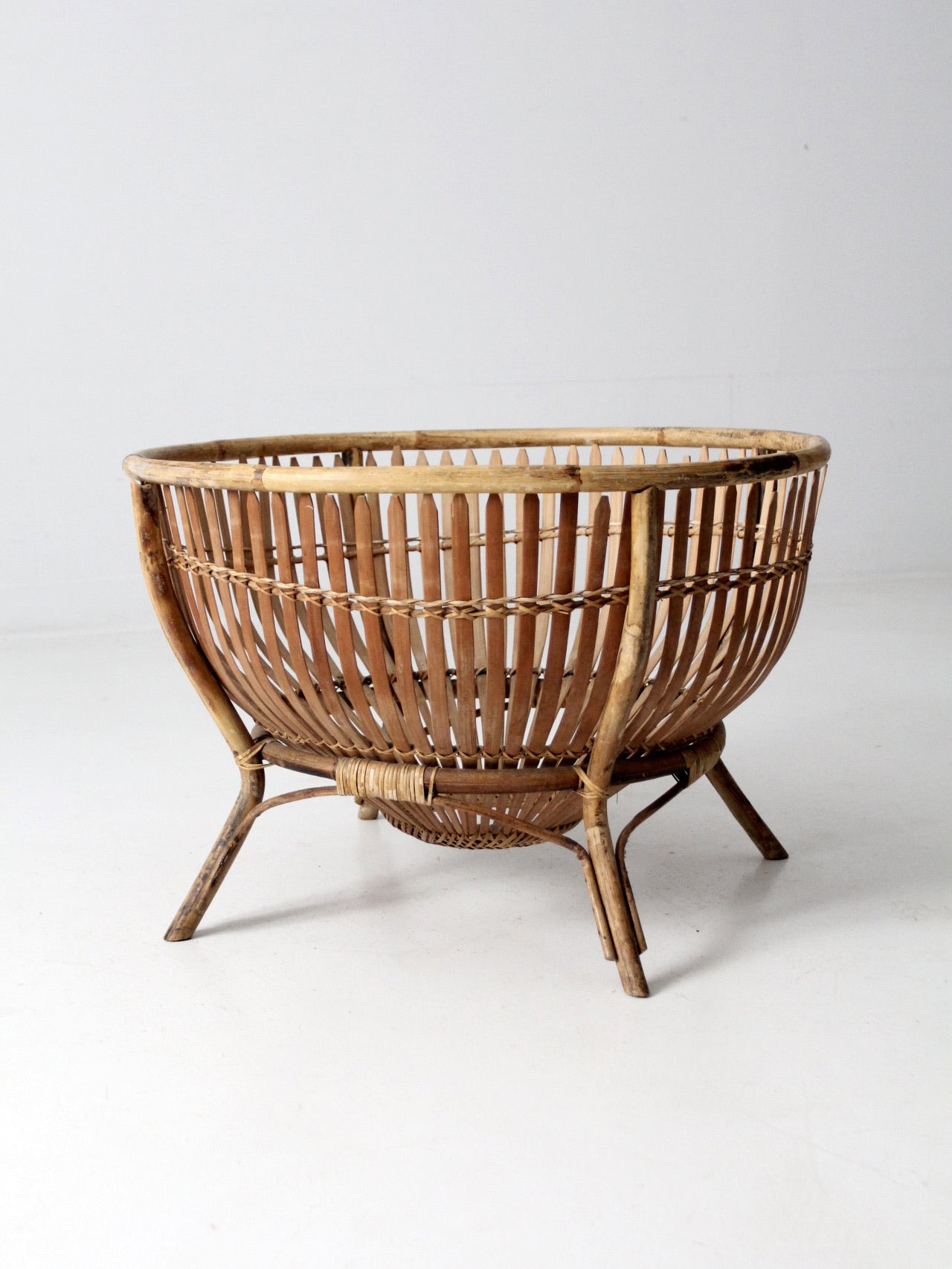 mid-century large rattan basket