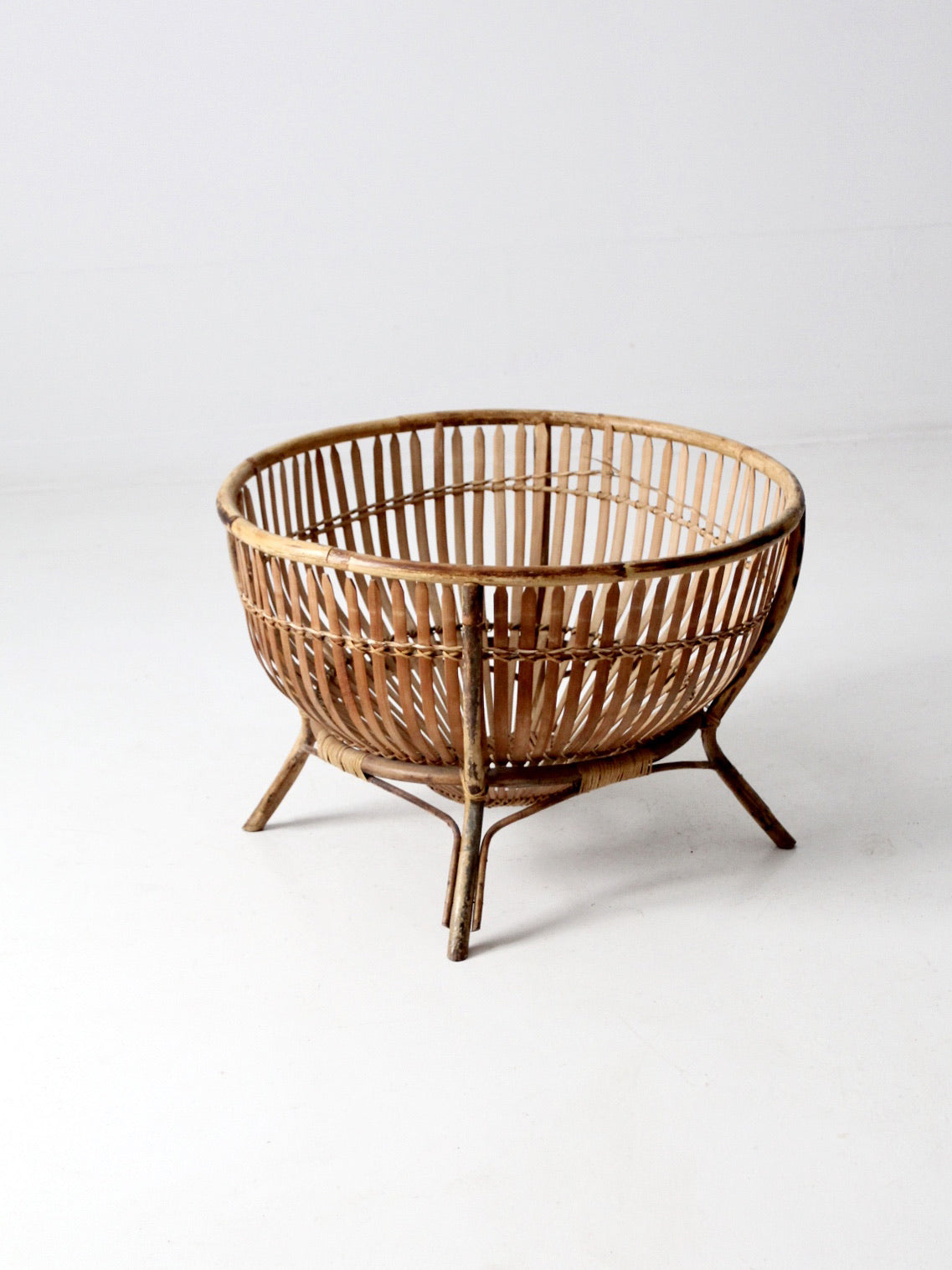 mid-century large rattan basket
