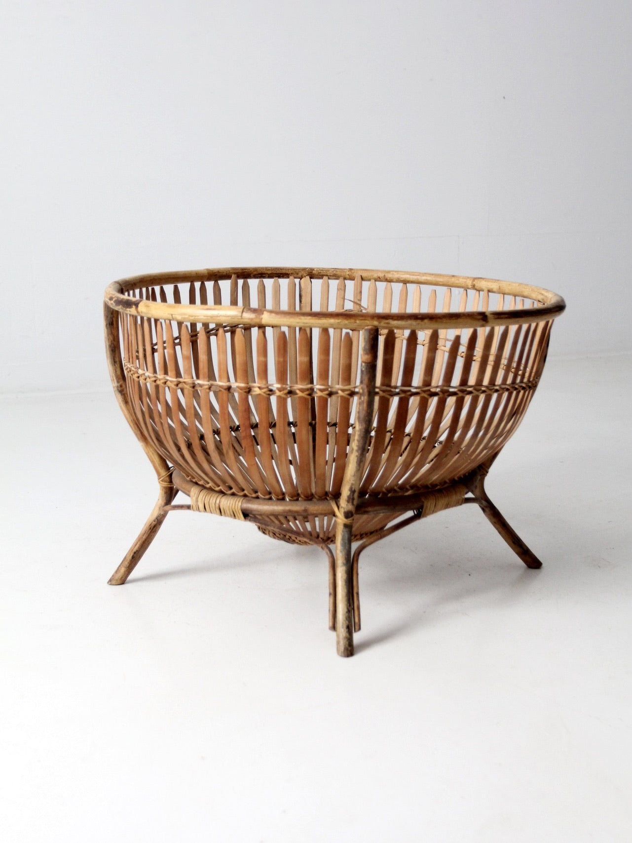 mid-century large rattan basket
