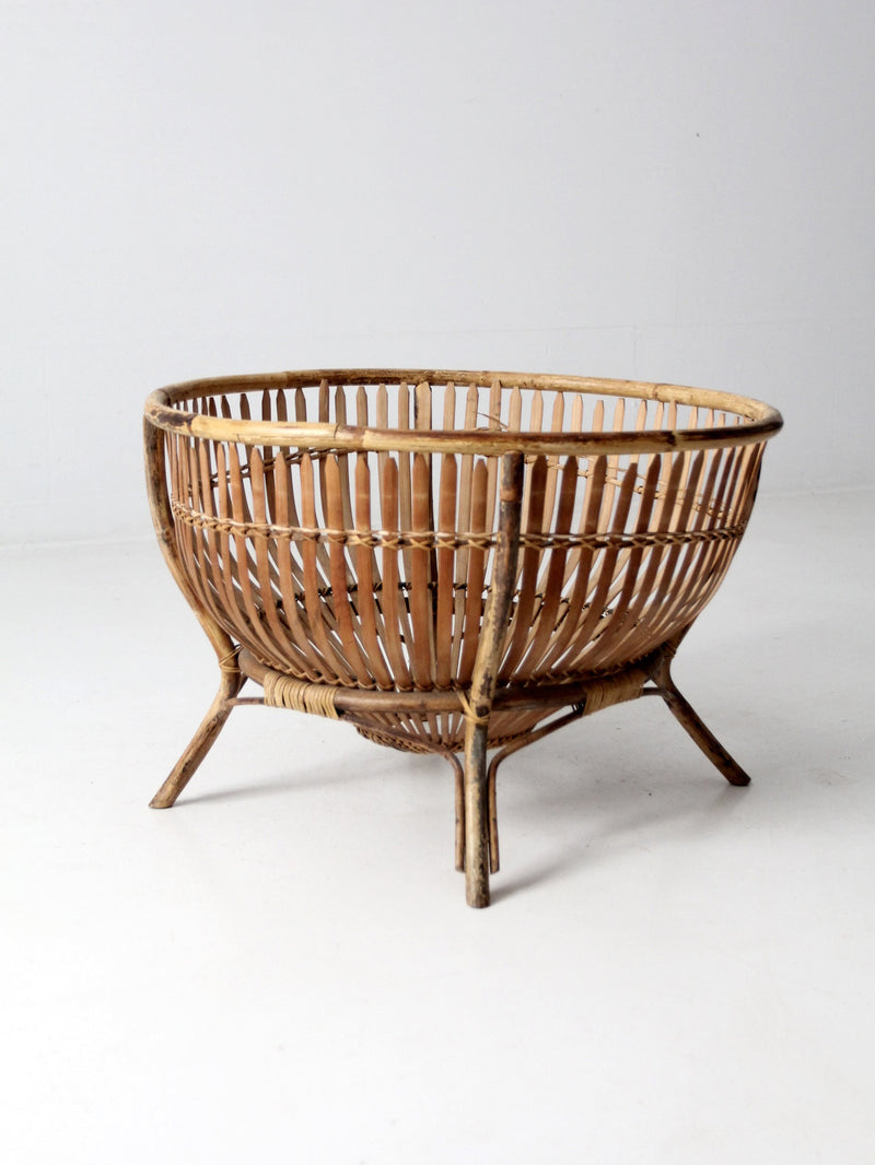 mid-century large rattan basket