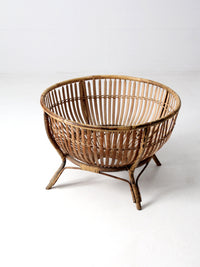 mid-century large rattan basket