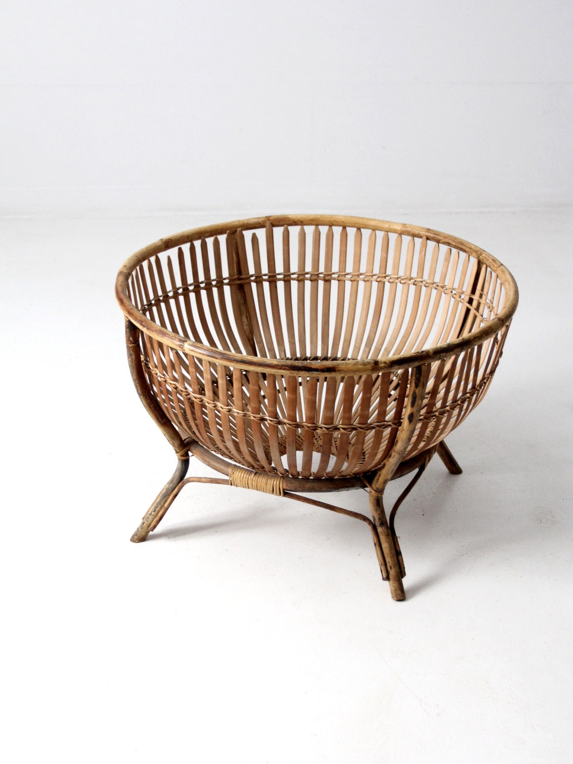 mid-century large rattan basket