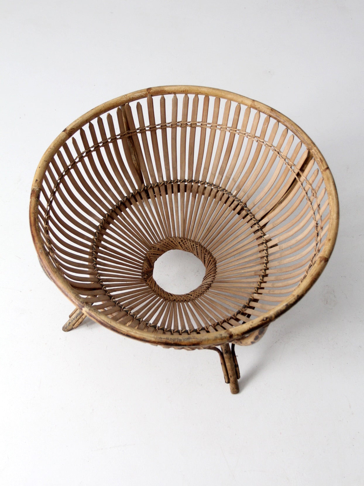 mid-century large rattan basket