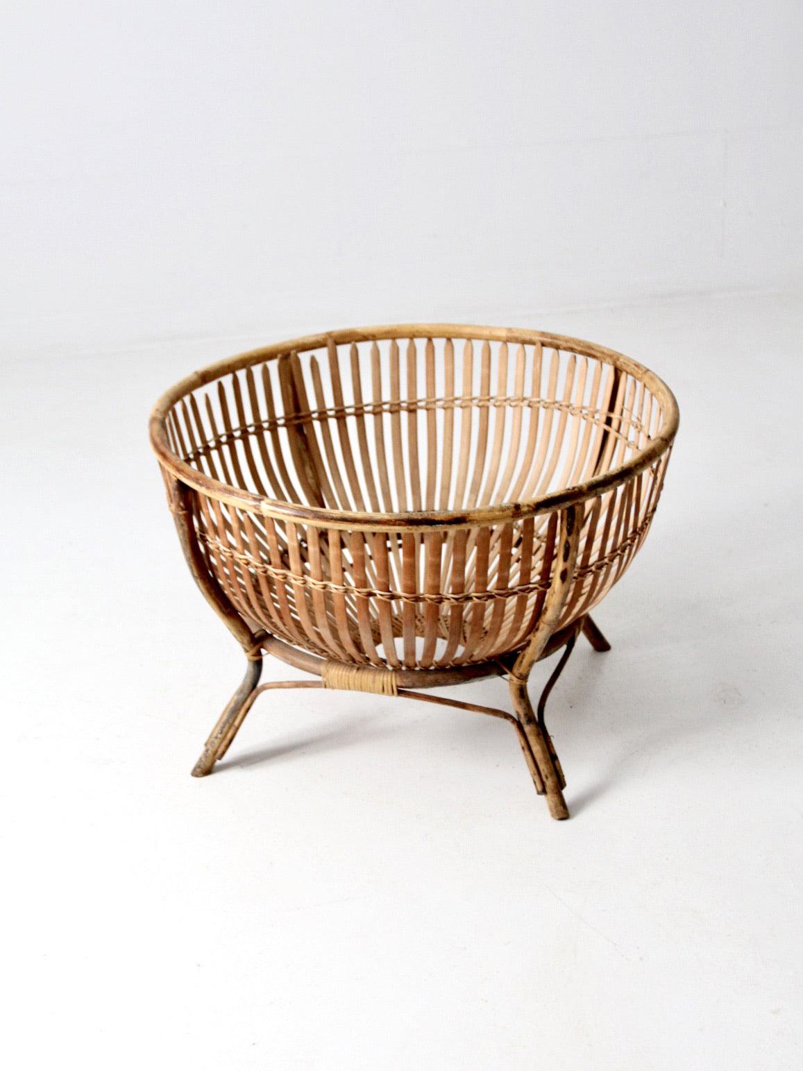 mid-century large rattan basket