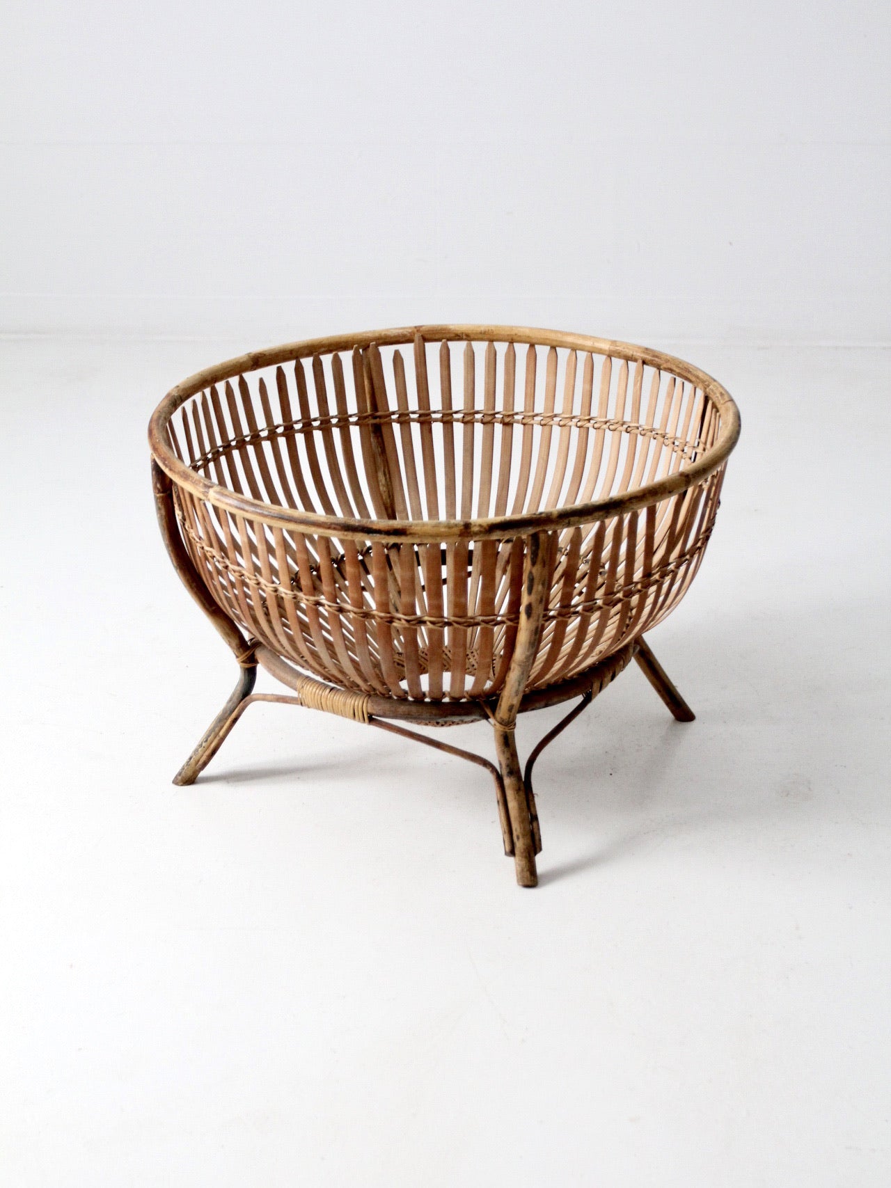 mid-century large rattan basket
