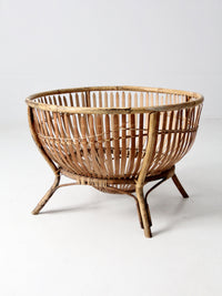 mid-century large rattan basket