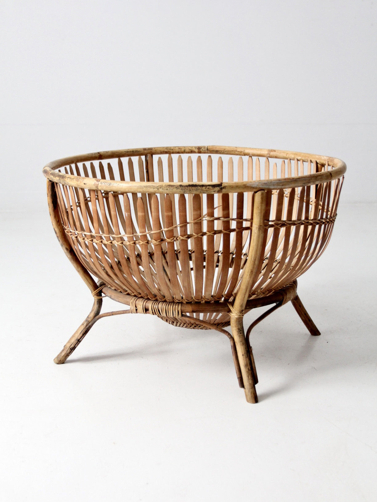 mid-century large rattan basket