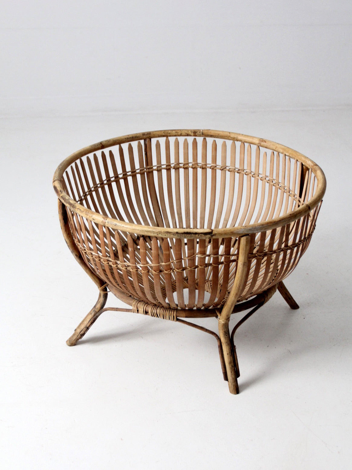 mid-century large rattan basket