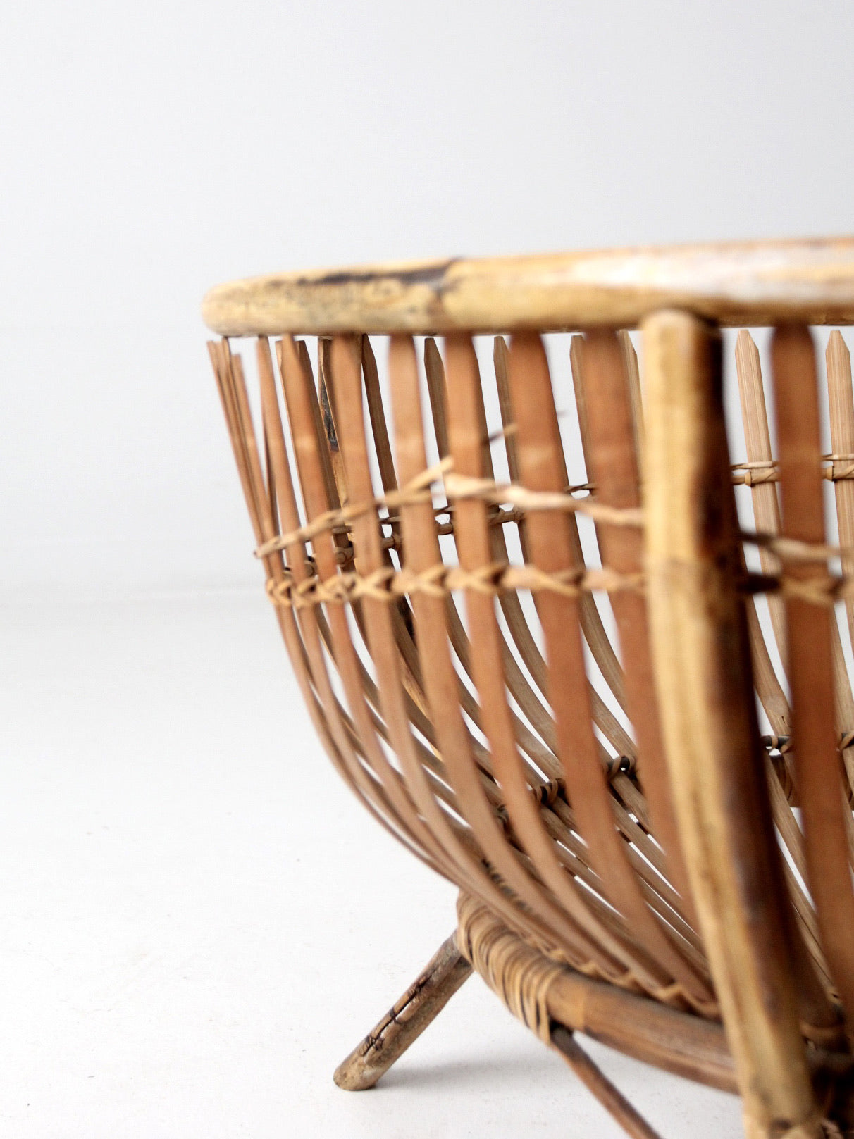 mid-century large rattan basket