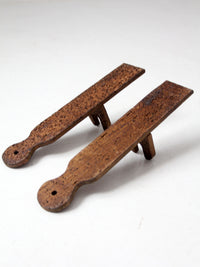pair of antique wooden yarn swift brackets