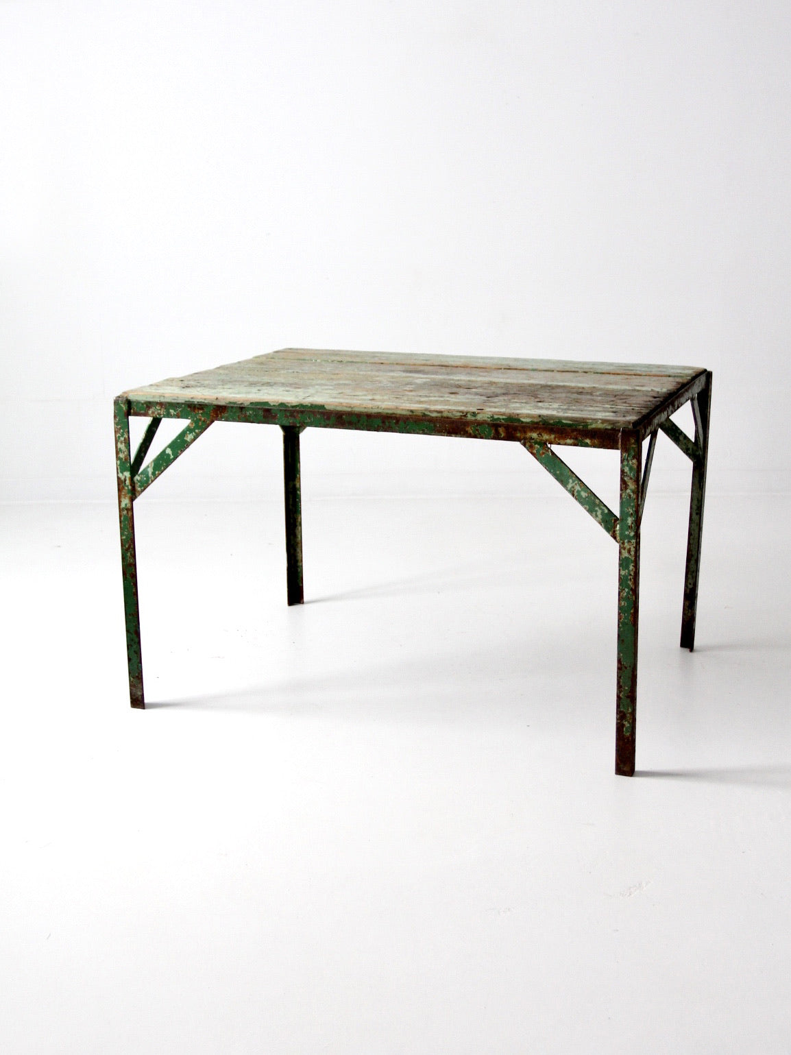 vintage green industrial wood and metal table