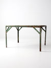 vintage green industrial wood and metal table