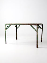 vintage green industrial wood and metal table