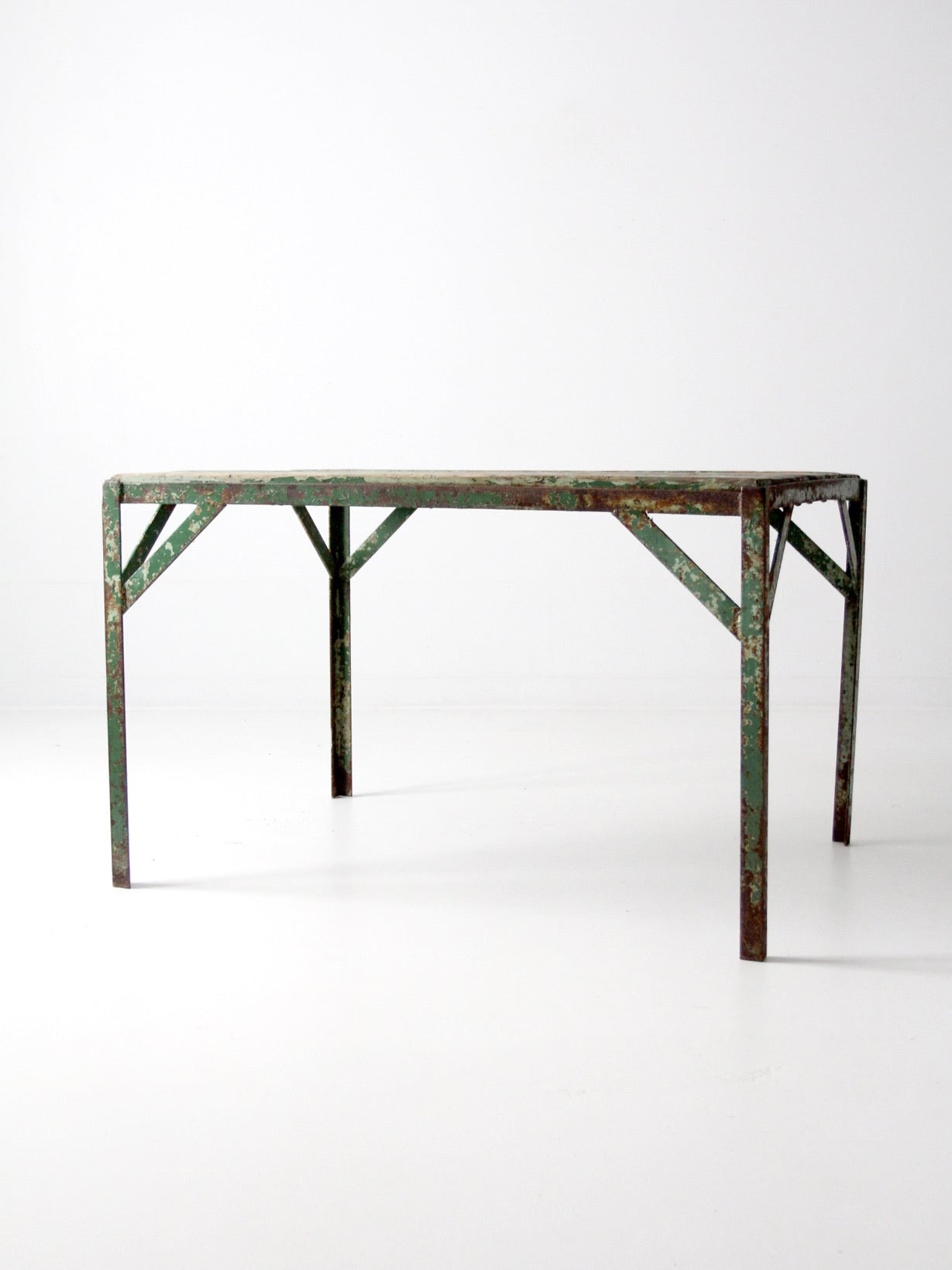 vintage green industrial wood and metal table