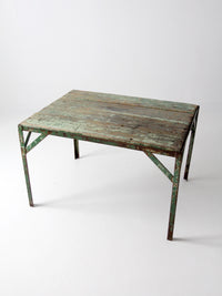 vintage green industrial wood and metal table