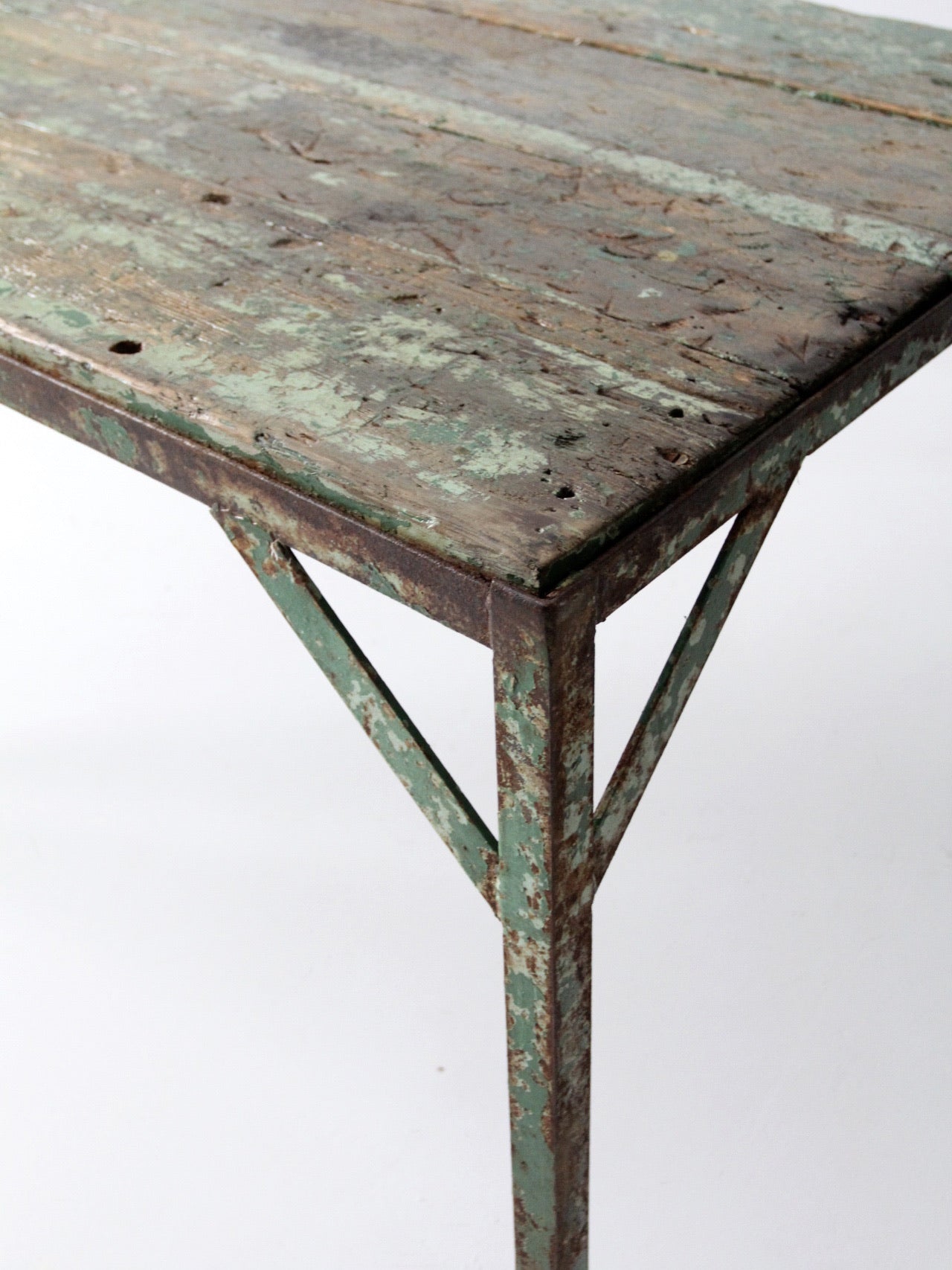 vintage green industrial wood and metal table