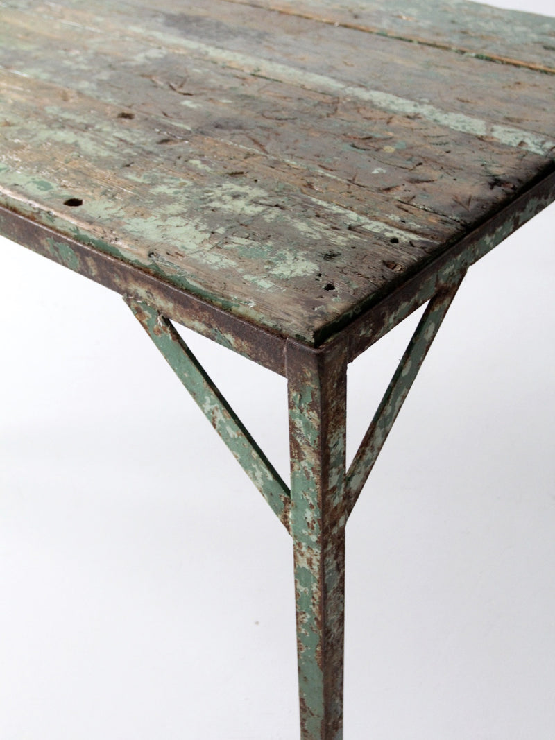 vintage green industrial wood and metal table