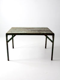 vintage green industrial wood and metal table