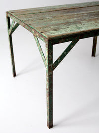 vintage green industrial wood and metal table