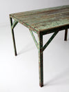 vintage green industrial wood and metal table
