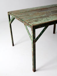 vintage green industrial wood and metal table