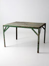 vintage green industrial wood and metal table