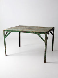 vintage green industrial wood and metal table